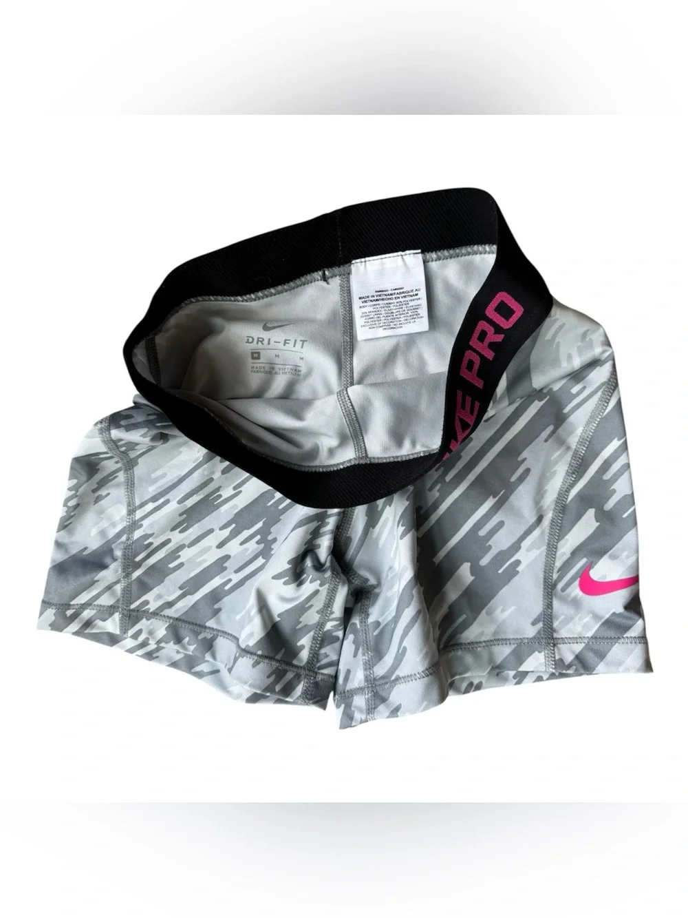 Nike Gray Camo Shorts with Pink Logo Waistband